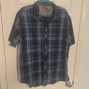 Eddie Bauer Navy and Light Blue Plaid Short-Sleeve Button-Up Shirt